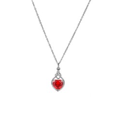 White gold light siam crystal cubic zirconia heart pendant necklace wholesale