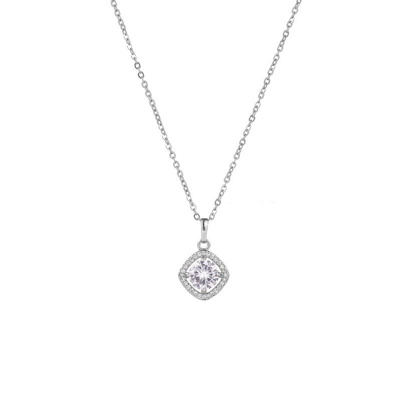 Cubic Zirconia Pendant Necklace Round Sapphire Crystal, Blue