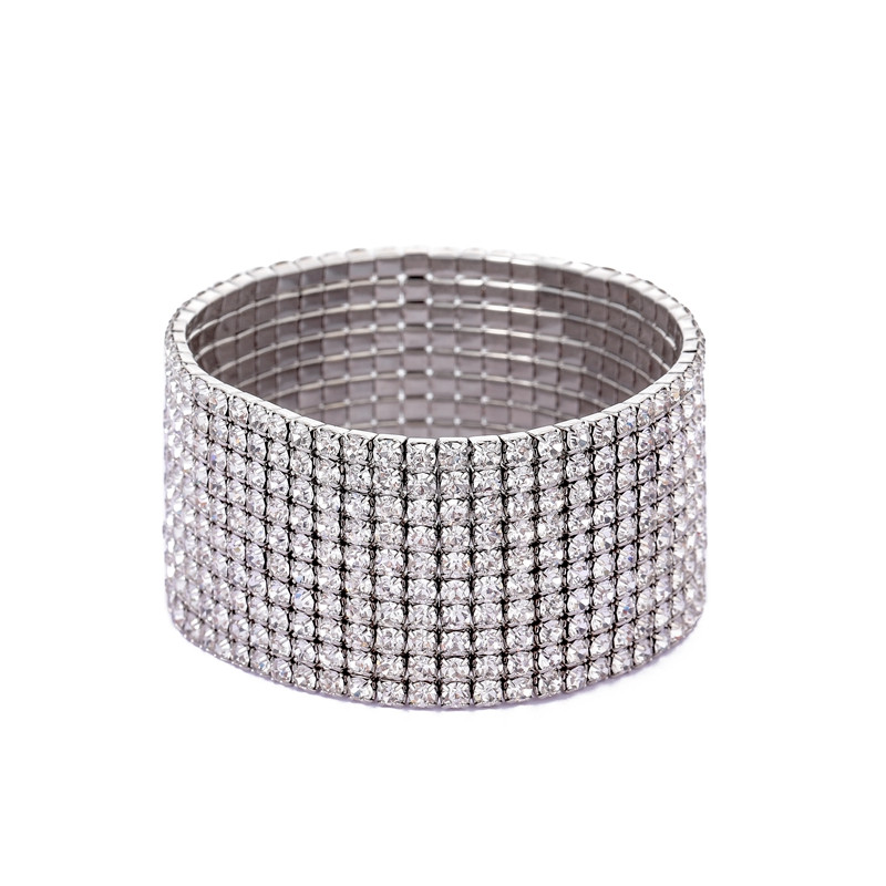 Rhodium Plated 3mm Crystal AB Rhinestone Stretch Bracelet 1230000030A