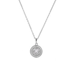 Cubic Zirconia Round Pendant Necklace Opal Crystal, White/Blue