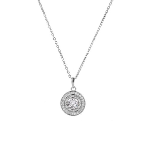 Cubic Zirconia Round Pendant Necklace Opal Crystal, White/Blue