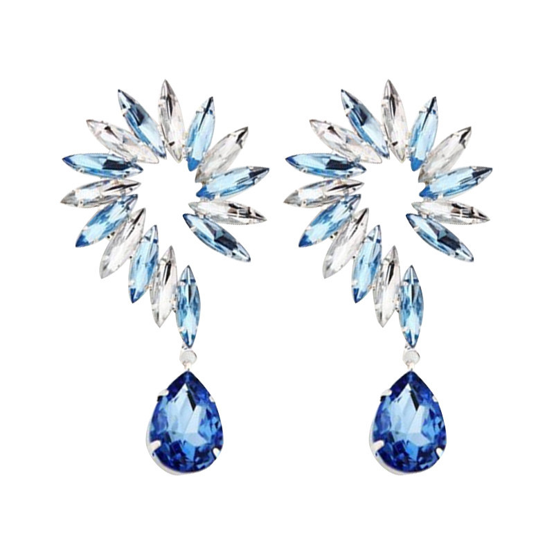 Big Teardrop Sapphire Glass Rhinestone Drop Earrings Wholesale
