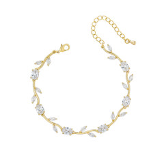 14K Gold Plating Leave Shape Crystal Cubic Zirconia Chain Bracelet Wholesale