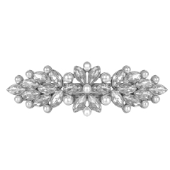 Flower Hair Barrette Clip White Pearl Crystal Silver