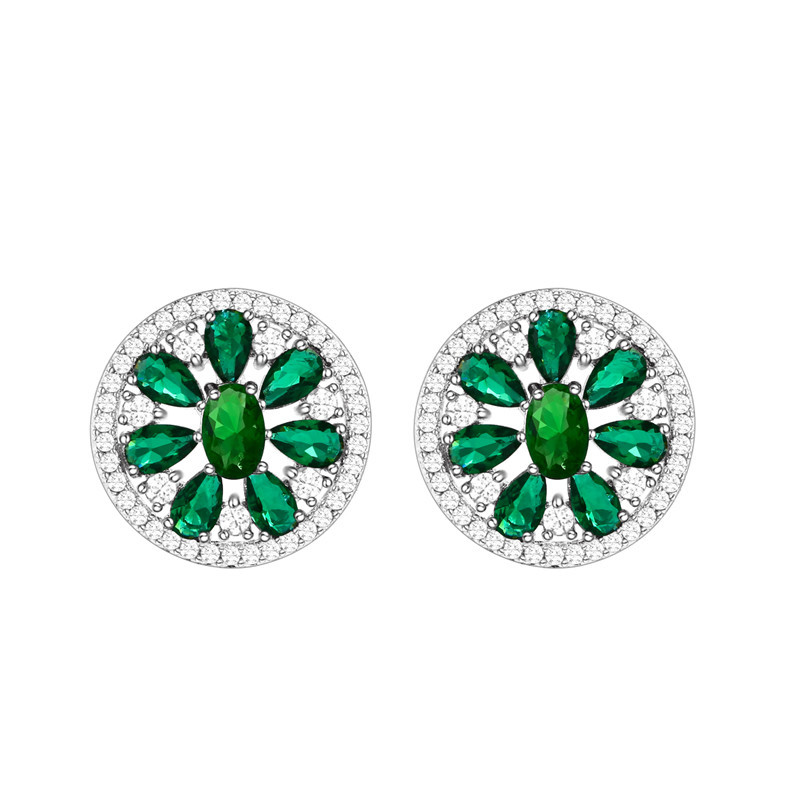Earrings Emerald Round Flower Crystal Cubic Zirconia