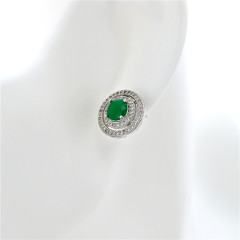 Earrings Circle Cubic Zirconia Crystal Round Emerald