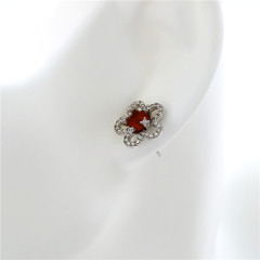 Earrings Red Opal Crystal Cubic Zirconia Flower Shape 6mm