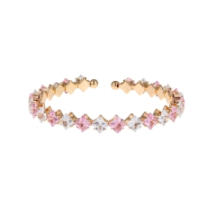 Cubic Zirconia Square Crystal Bracelet Coil Bangle, Pink