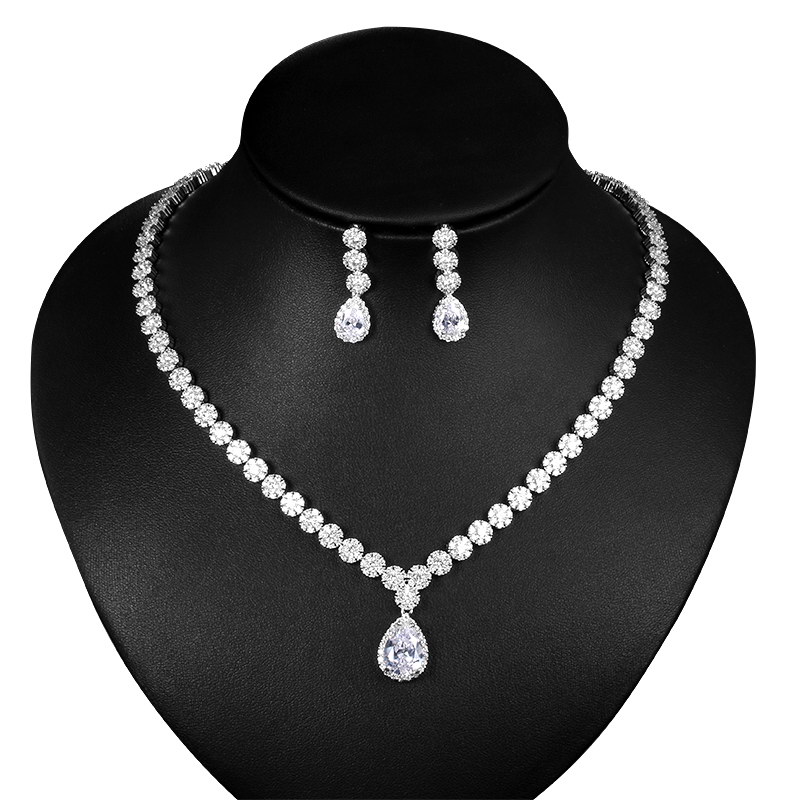 Necklace and Earrings Set Sapphire Crystal Drop Cubic Zirconia