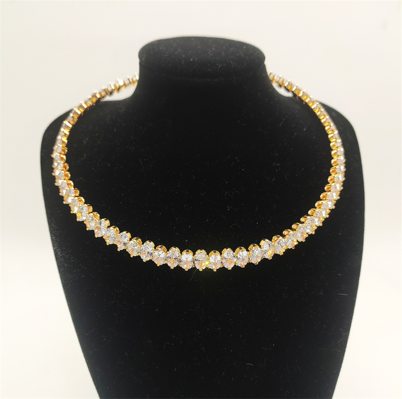 Oval Cubic Zirconia Choker Necklace Gold Plated Colorful Crystal for Women