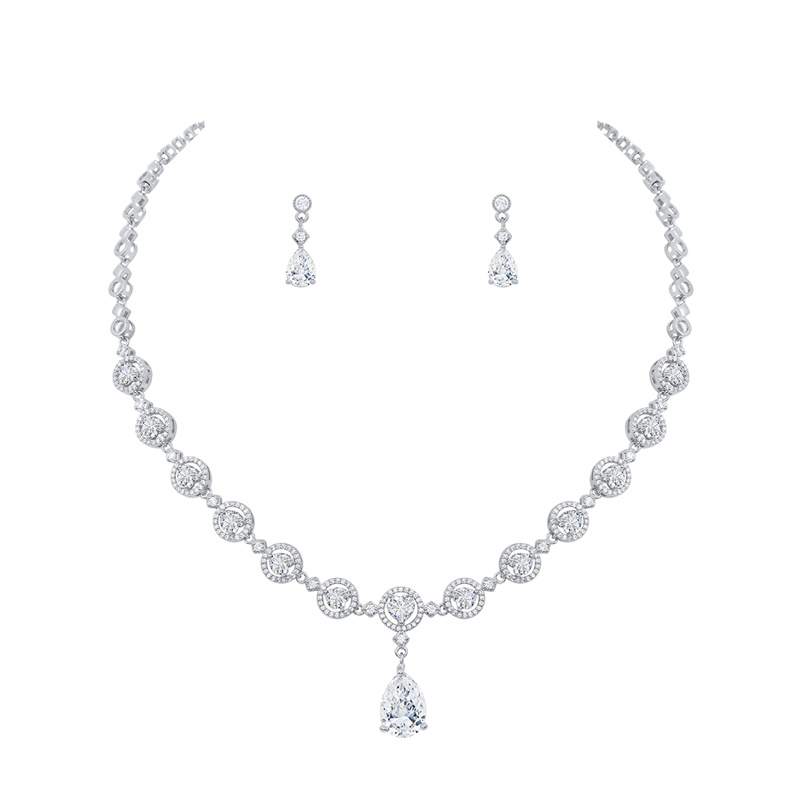 Cubic Zirconia Necklace and Earring Set Gold Plated for Wedding