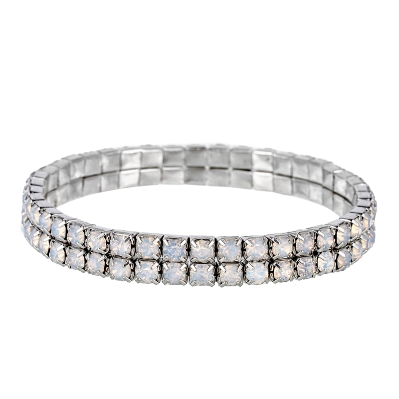 Bracelet Peridot Opal Crystal Rhinestone Silver Plated, 2 Row