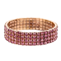 Stretch Bracelet Opal Pink Rhinestone Crystal, 4 Row