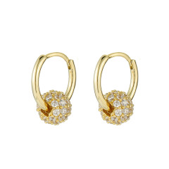 Cubic Zirconia Earrings Round Dangle Hoops&Loops 14K Gold Plated