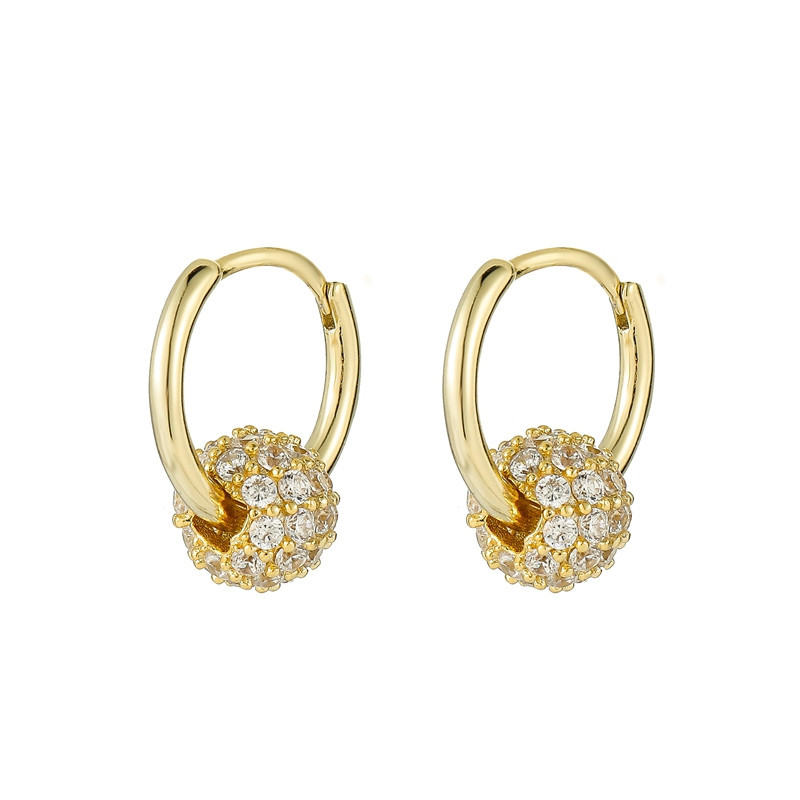 Cubic Zirconia Earrings Round Dangle Hoops&Loops 14K Gold Plated