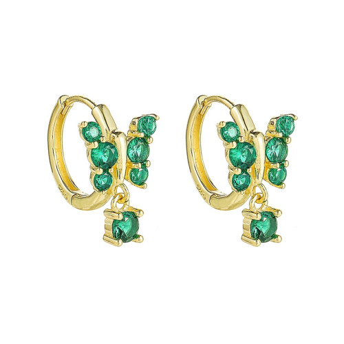 Cubic Zirconia Earrings Hoop Butterfly Emerald 14k Gold Plated for Women