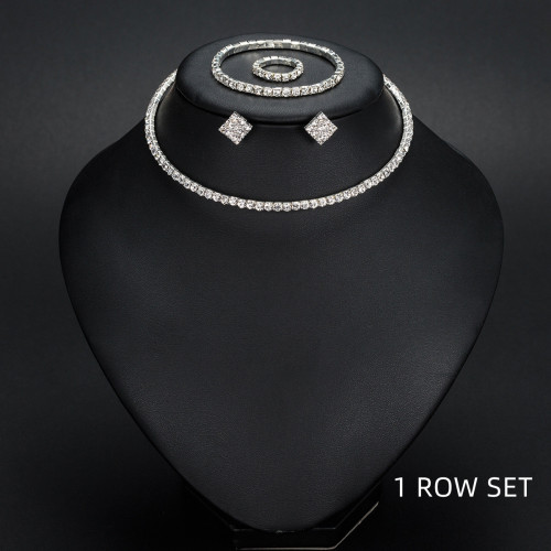 #Bride rhinestone stretch jewelry necklace earring ring bracelet set wholesale-Custom stone colors