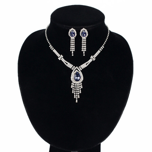 #Bride necklace earring set rhinestone tassel jewelry wholesale-Custom stone colors