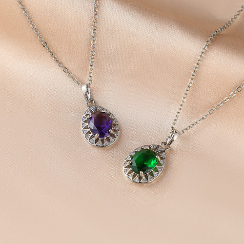 #Oval shape Cubic Zirconia Pendant Necklace Wholesale, Custom stone colors