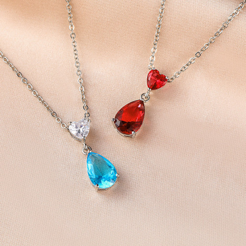 #Waterdrop Heart Zircon Pendant Necklace jewelry Wholesale, Custom stone colors