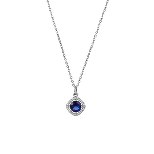 #Sapphire/Crystal Rhombus Zircon Pendant Necklace Wholesale, Custom stone colors
