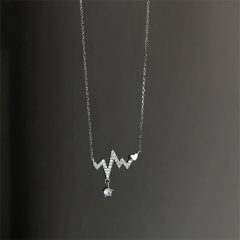 Sparkling rhinestone Heartbeat Electrocardiogram Clavicle Chain Necklace-factory hot sale