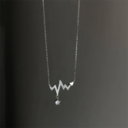 Sparkling rhinestone Heartbeat Electrocardiogram Clavicle Chain Necklace-factory hot sale