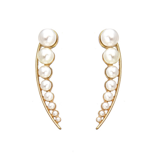 fashionable jewelry - Geometric curved pearl-studded earrings for fashionable ear studs. Manufacturer's wholesale.-Custom pearl color