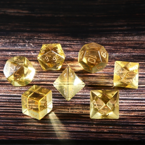 Synthesis Yellow Glass Dice Set Carved Number Z01 D&D TRGP Dice