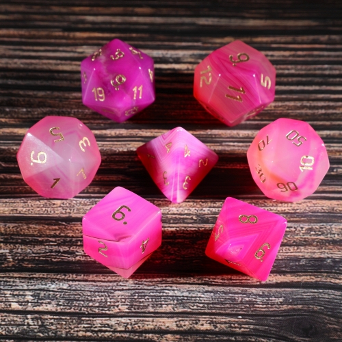 Natural Rose Red Agate Dice Set Carved Number Z01 D&D TRGP Dice