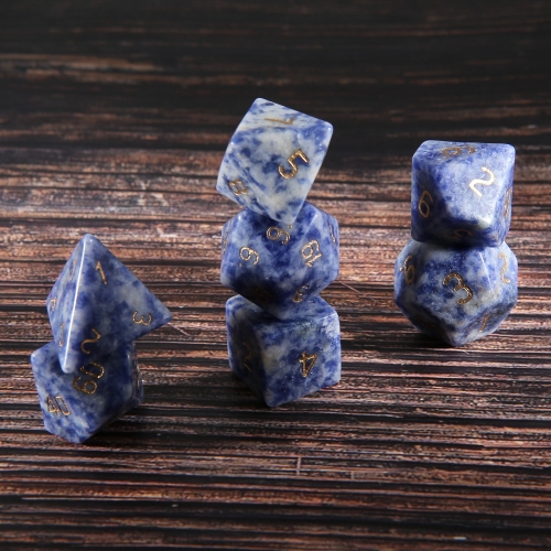 Natural Blue-vein stone Dice Set Carved Number Z01 D&D TRGP Dice