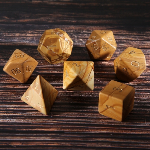Natural Yellow Wood Patterned Stone Dice Set Carved Number Z01 D&D TRGP Dice