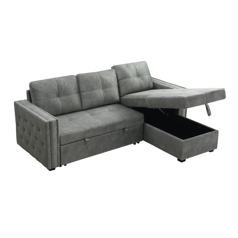 Velvet Reversible Sleeper Sectional Sofa with Storage