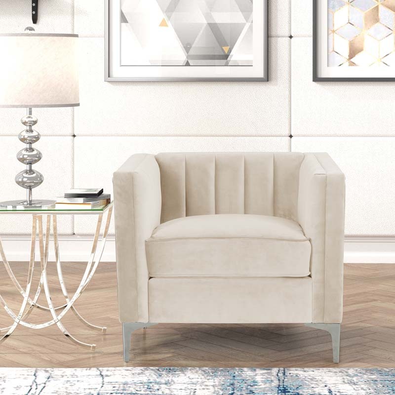 Modern Channel Tufted Velvet Chair for Living Room