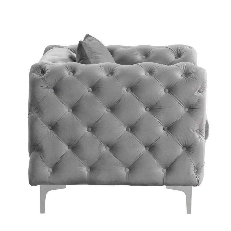 Contemporary Sofa  with Deep Button Tufting Dutch Velvet - Silver Grey
