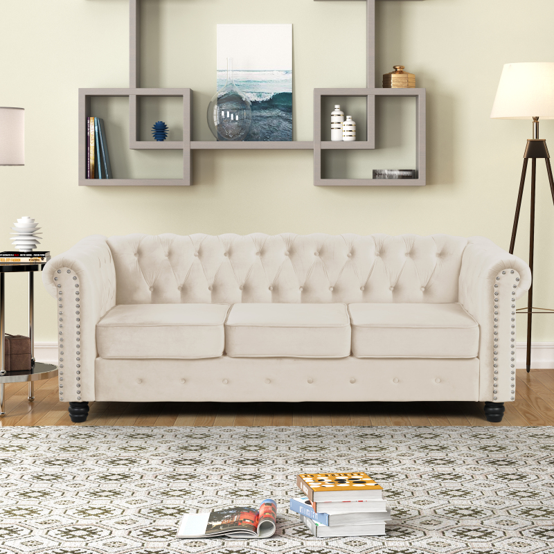 Couches Sofas for Living Room Furniture Sets Velvet - Beige