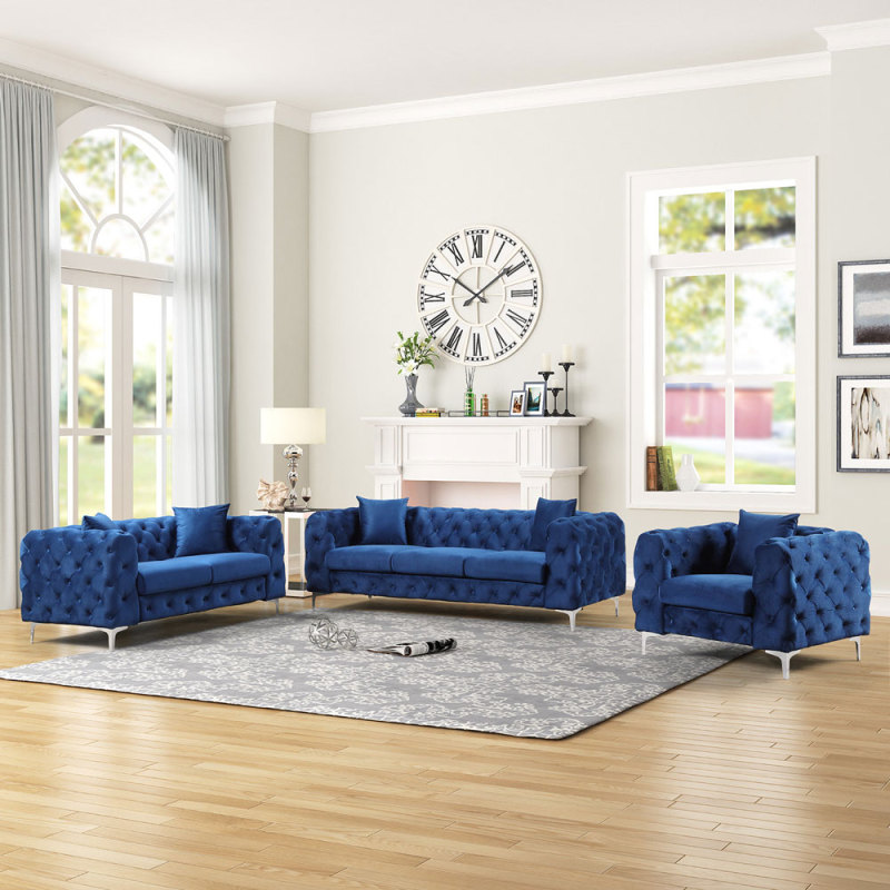 Contemporary Sofa  with Deep Button Tufting Dutch Velvet