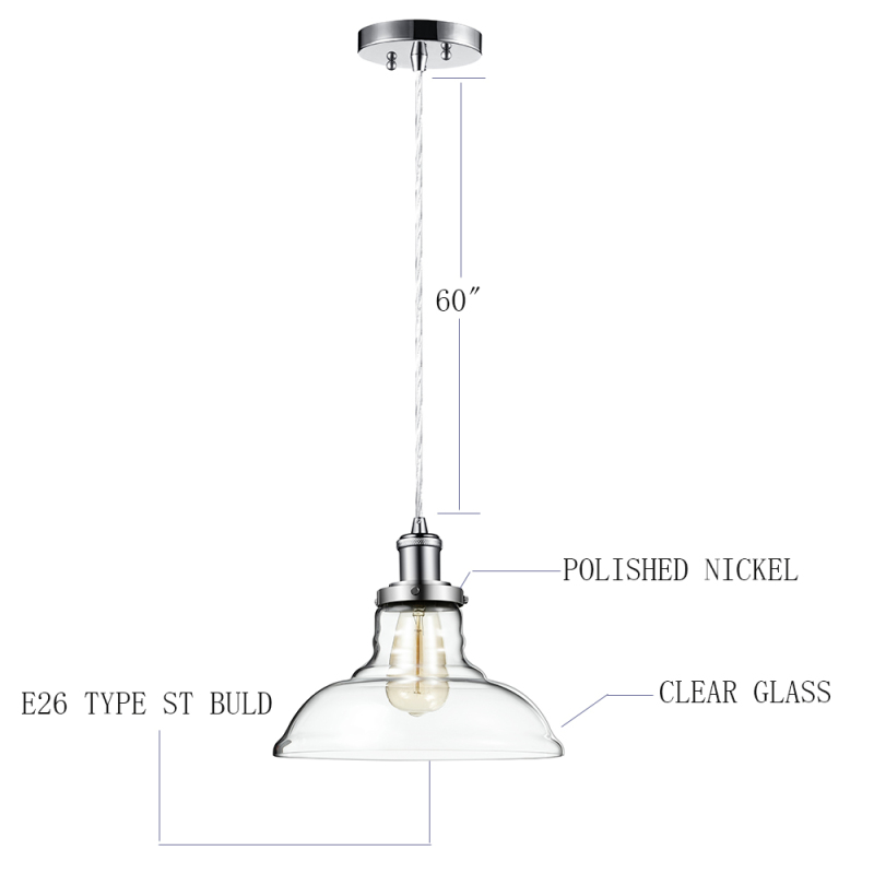 Glass Pendant Light  Polished Nickel Light