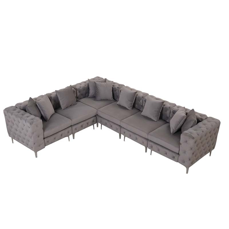 Modular Sectional Sofa L Shape Sofa with Reversible Chaise-Beige