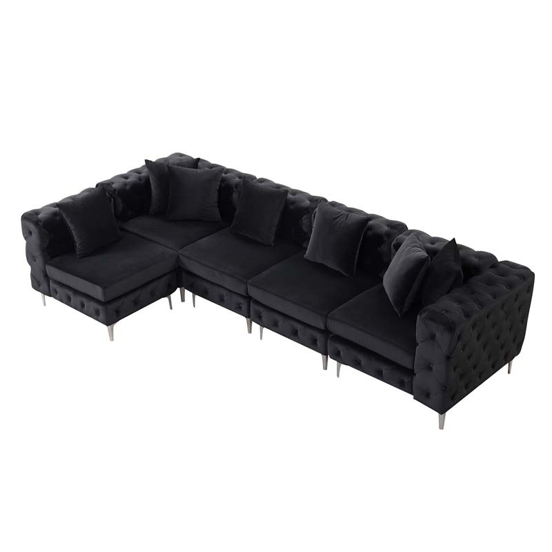Modular Sectional Sofa L Shape Sofa with Reversible Chaise-Black