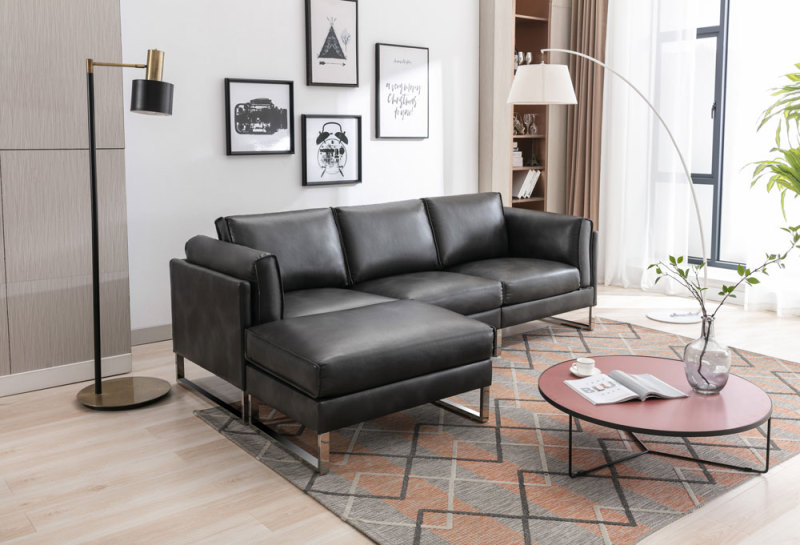 Leather Three Seat Sofa & Matching Footrest