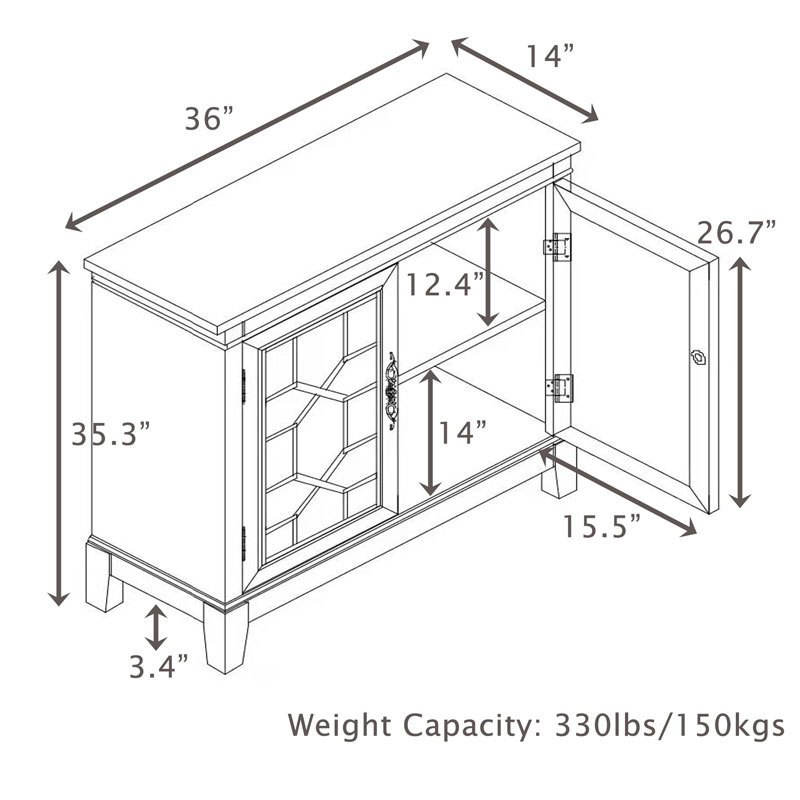 Sideboard & Buffets Cabinet with Iron Framed Glass Doors, Adjustable Shelves Accent Display Storage Distressed Console Cabinet for Entryway Living Room Bedroom Kitchen(Cherry)