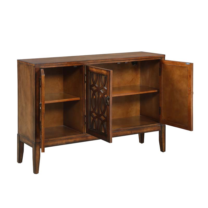 Accent Chest and Cabinet Sideboard with Framed Mirror Doors, 2 Adjustable Shelves Entryway Serving Wine Storage in Cherry