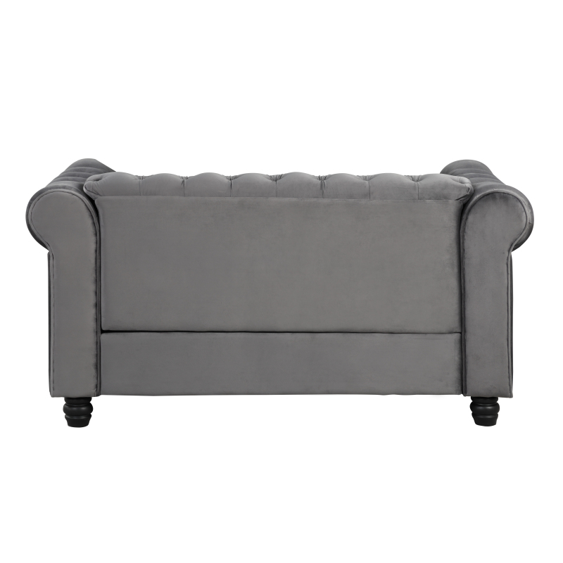 Contemporary Love Seat with Deep Button Tufting Dutch Velvet - Light Grey