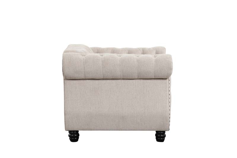 Linen Chesterfield Sofa Set With Roll Arms