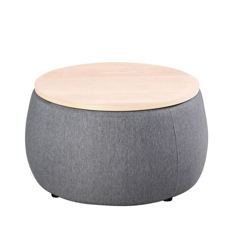 Round Storage Ottoman Coffee Table Footstool with Wood Cover for Living Room