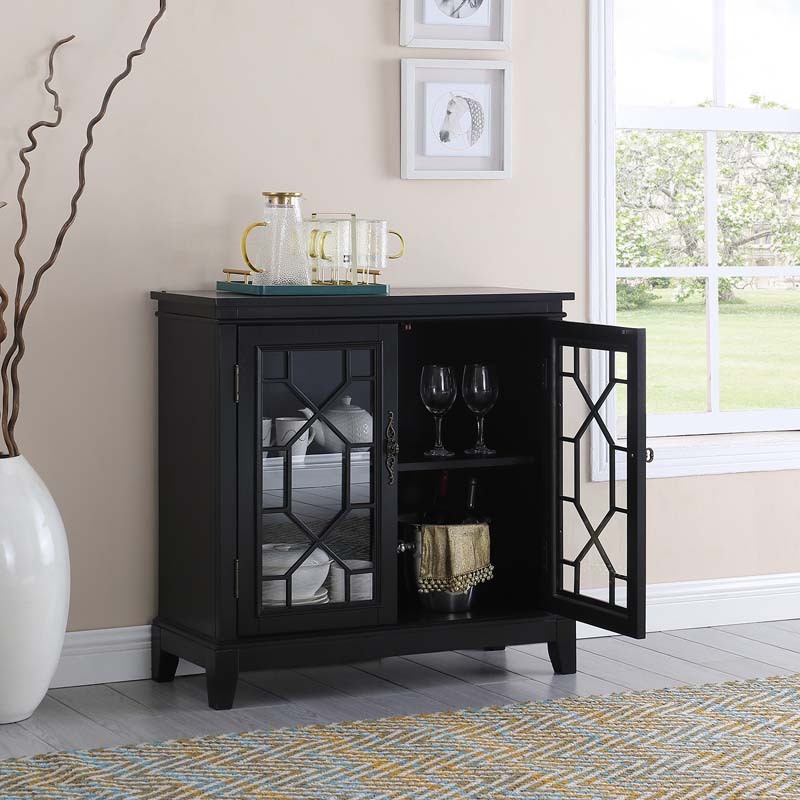 Sideboard & Buffets Cabinet with Iron Framed Glass Doors, Adjustable Shelves Accent Display Storage Distressed Console Cabinet for Entryway Living Room Bedroom Kitchen(Black)