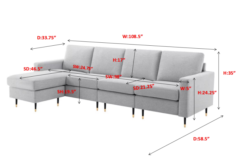 Linen Modular Sofa 4 Seater Combine as you like - Light Gray