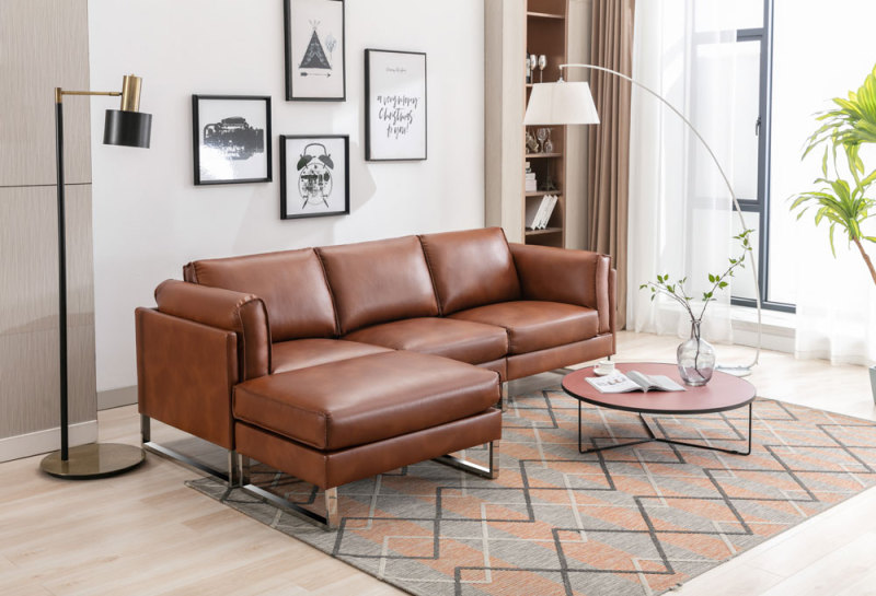 Leather Three Seat Sofa & Matching Footrest