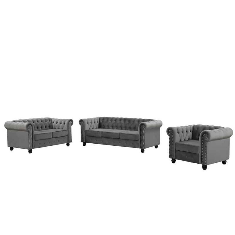 Chesterfield Furniture Sets 3 pieces - Velvet Grey